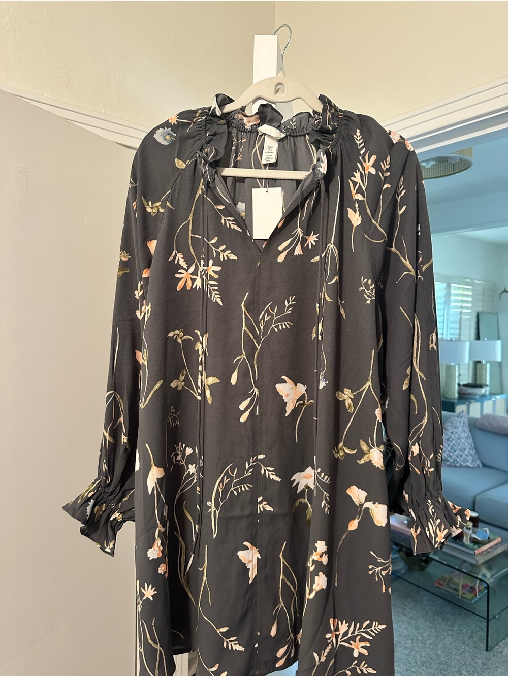 H&M Black Floral Long Sleeve Tunic Dress